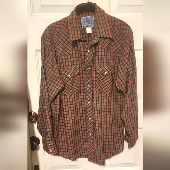VINTAGE American Hero by Wrangler Men's Long Sleeve Snaps Western Shirt Size L - Picture 1 of 7